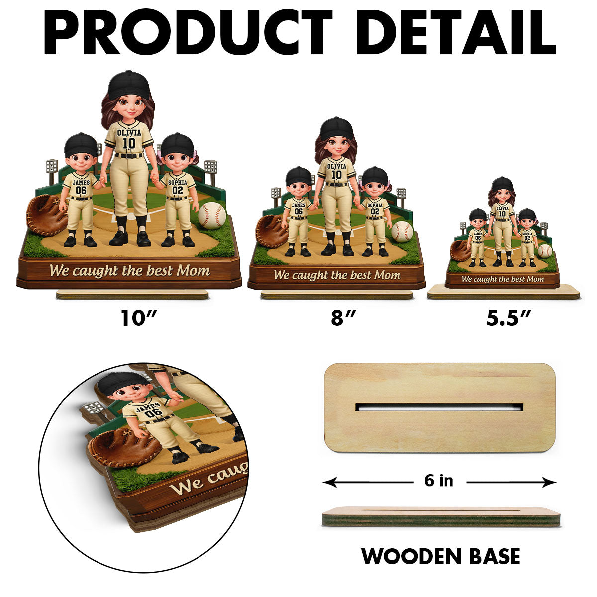 We Caught The Best Mom Baseball Field - Personalized 2-Layered Wooden Plaque - Mother's Day Gift For Baseball Mom