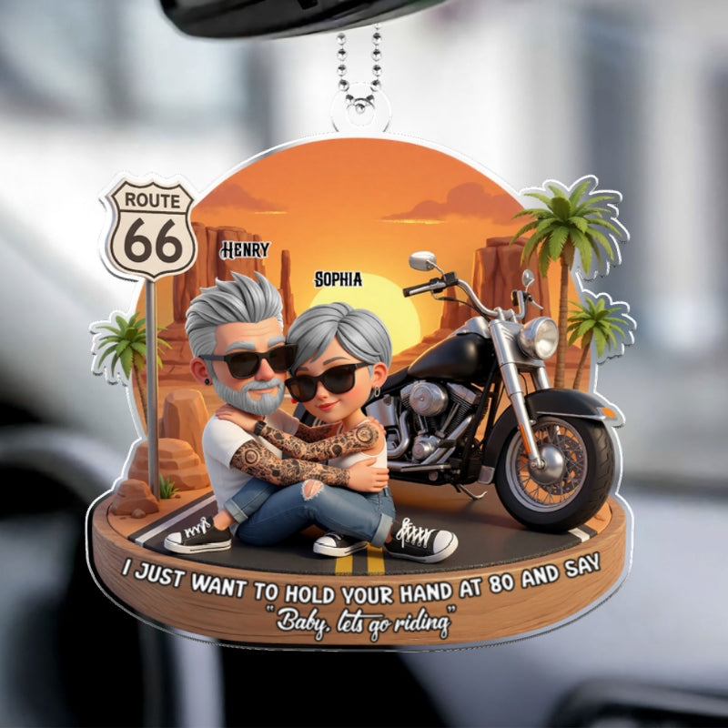 Baby Let's Go Riding Biker Couple - Personalized Acrylic Car Hanger - Sentimental Gift for him, for her