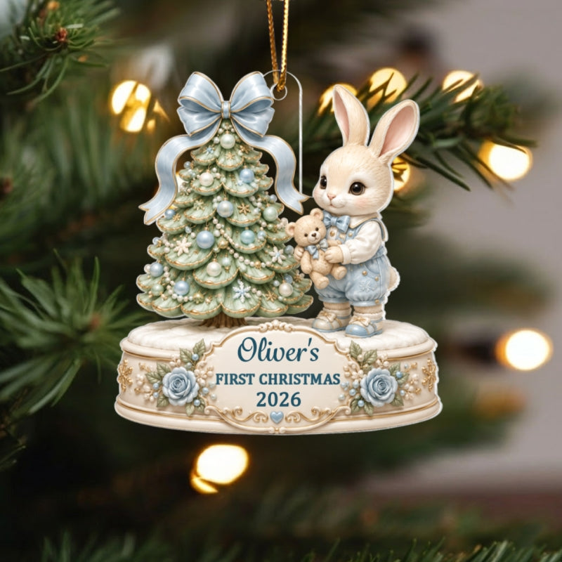 Baby's First Christmas Cute Rabbit - Personalized Acrylic Ornament - Newborn Gift