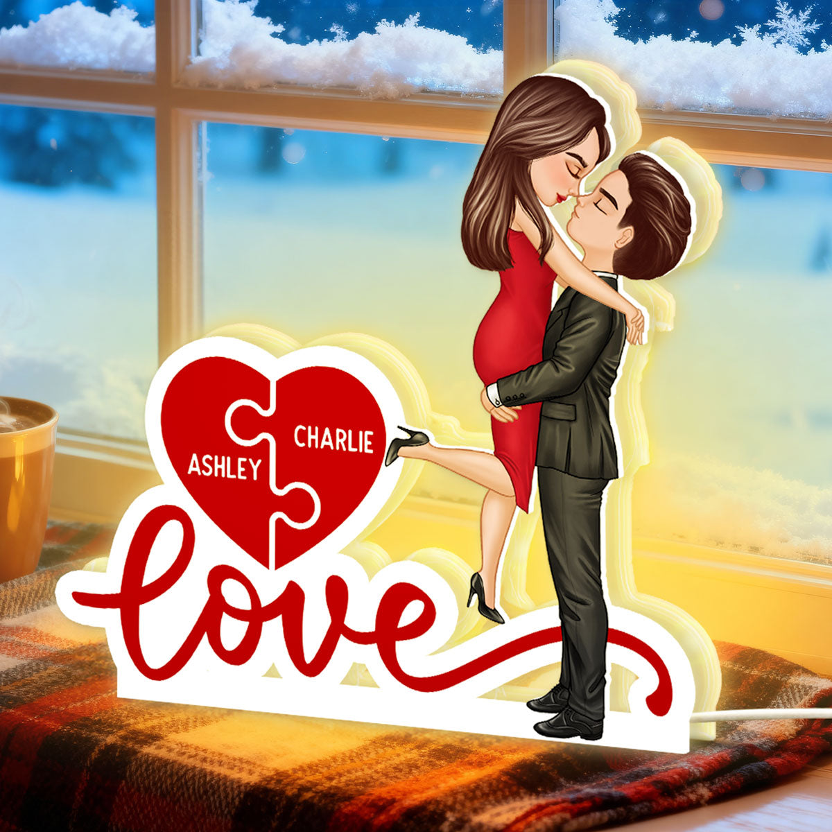 Couple Hugging Kissing Eternal Love - Personalized Light Box - Valentine's Day Gift For Him or Her
