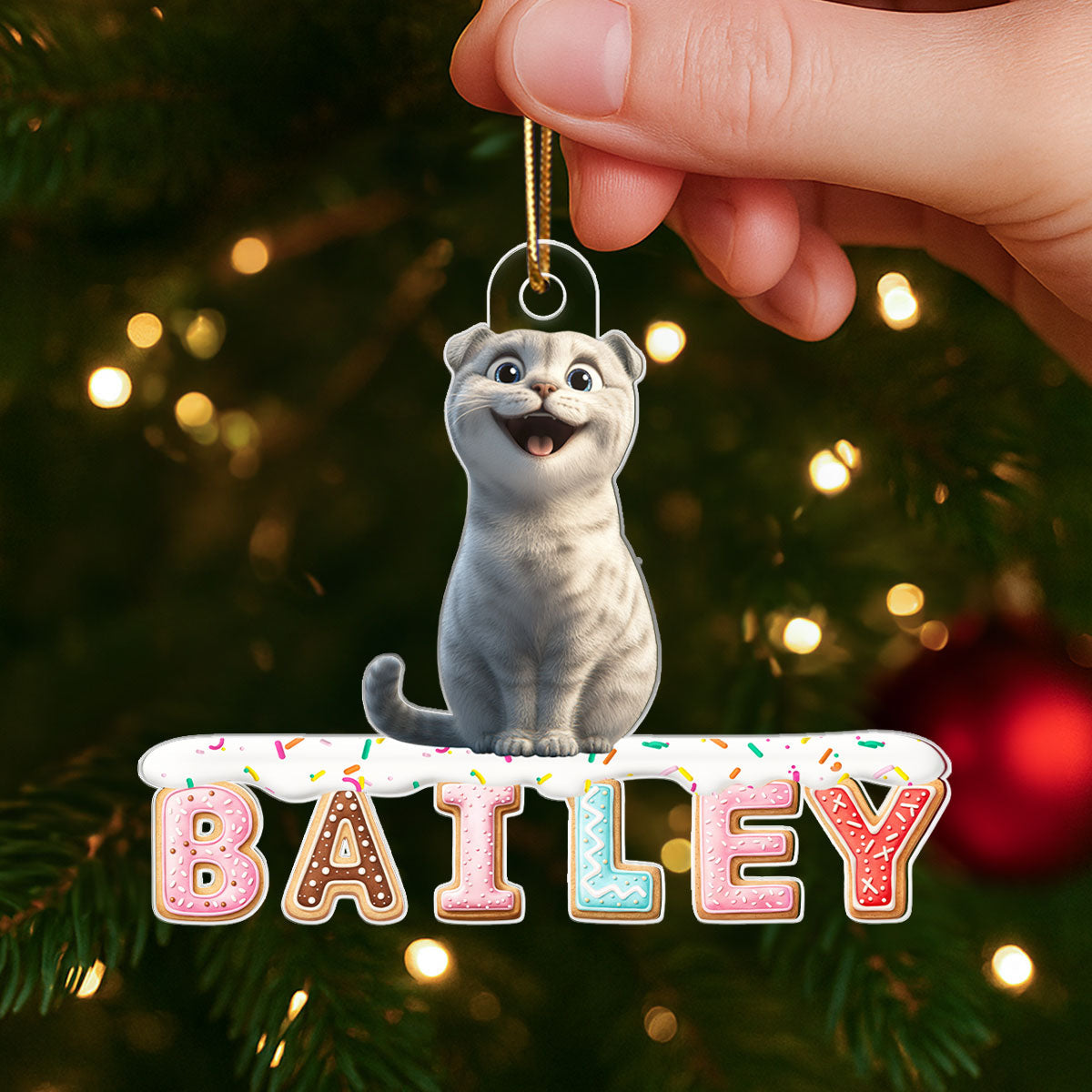 Custom Cartoon Dog Cat Pet Name Cookies Alphabet - Personalized Acrylic Ornament - Christmas Gift for Pet Lovers