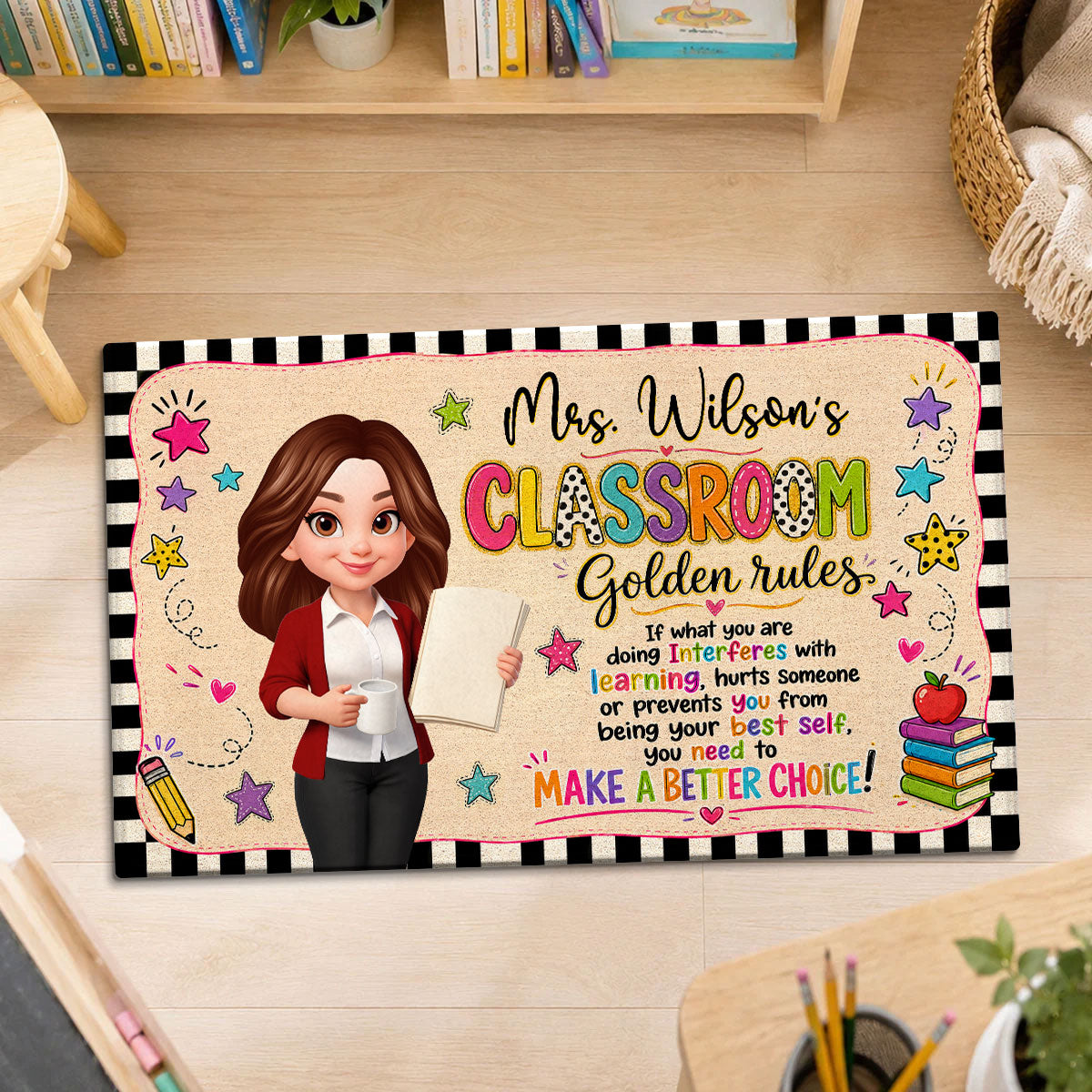 Teacher Classroom Golden Rules - Personalized Doormat - Back to School Decor, Gift for Teacher
