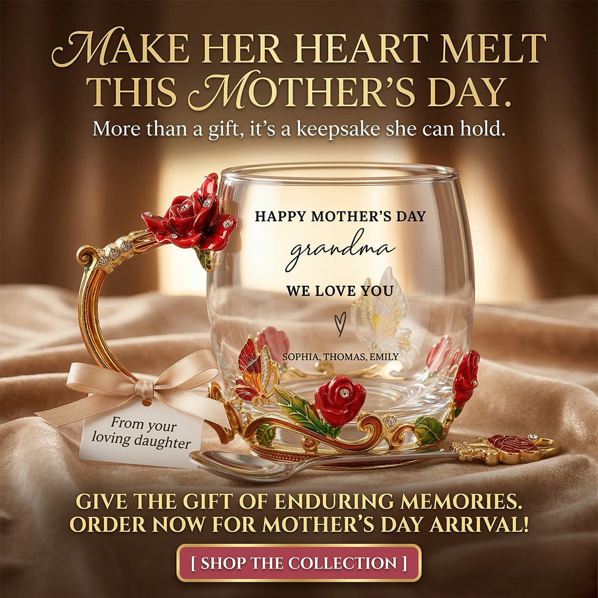 Good Morning Happy Mother's Day Grandma Mom - Personalized Enamel Flower Tea Cup - Gift For Grandma, Mom
