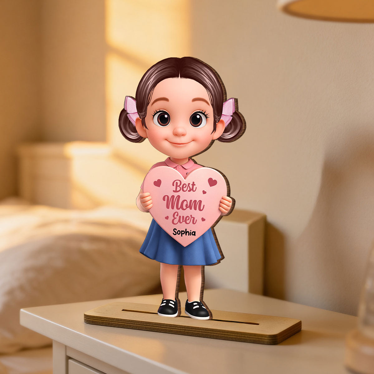 Kid Holding Heart - Personalized 2-Layered Wooden Plaque - Mother's Day Gift for Mom, Wife