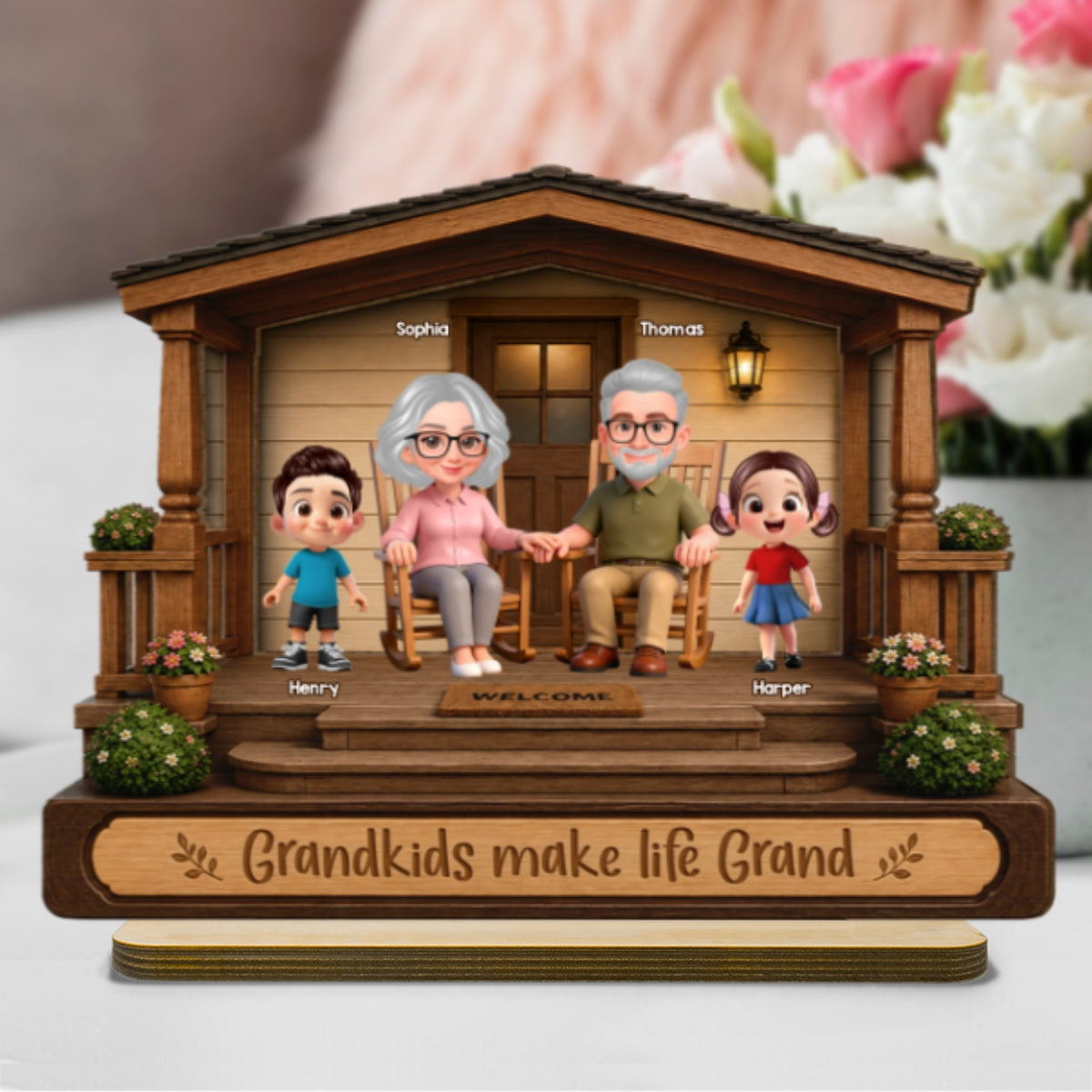 There's No Place Like Grandparents' House 2D Flat - Personalized 2-Layered Wooden Plaque - Home Decor Gift For Grandparents