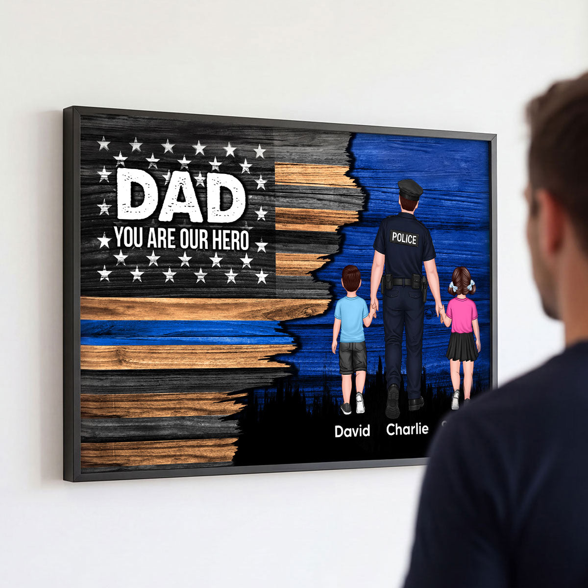 Police Sheriff Deputy Half Thin Blue Line Flag Dad Grandpa - Personalized Poster - Father's Day Gift For Dad, Grandpa