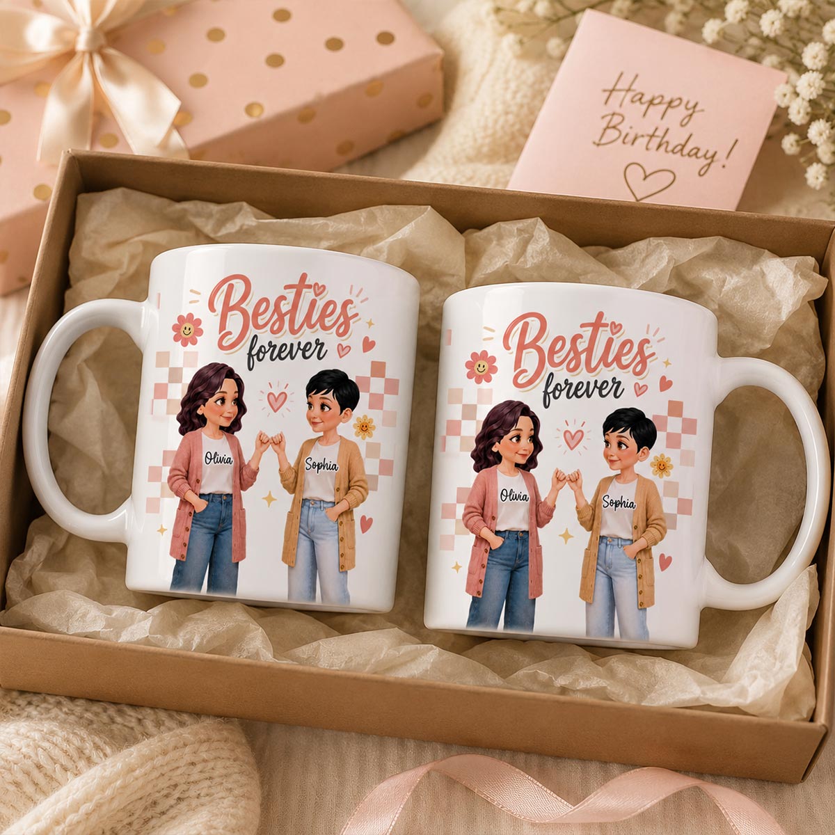 Pretty Besties Besties Forever - Personalized Mug - Birthday Gift, Friendship Gift for Best Friends