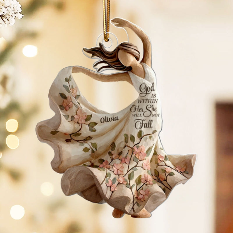 God Is Within Her She Will Not Fall Wooden Figurine - Personalized Acrylic Ornament - Christmas Gift For Her, Mom, Grandma