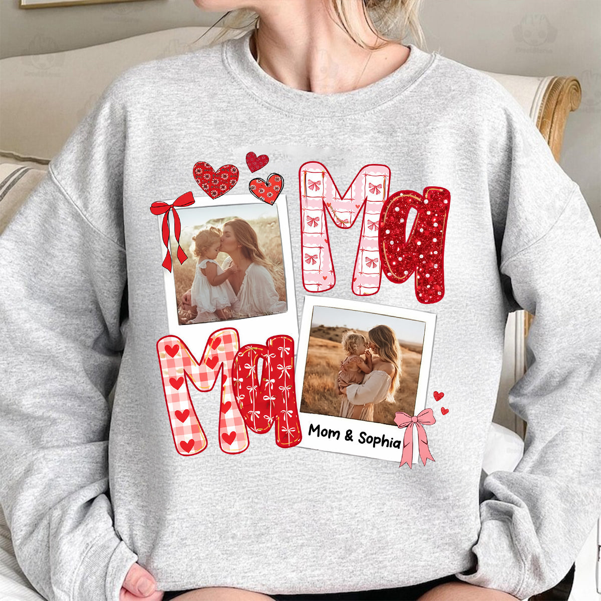 Preppy Mama Valentine Glitter Effect Photo - Personalized Shirt - Heartfelt Gift for Mom