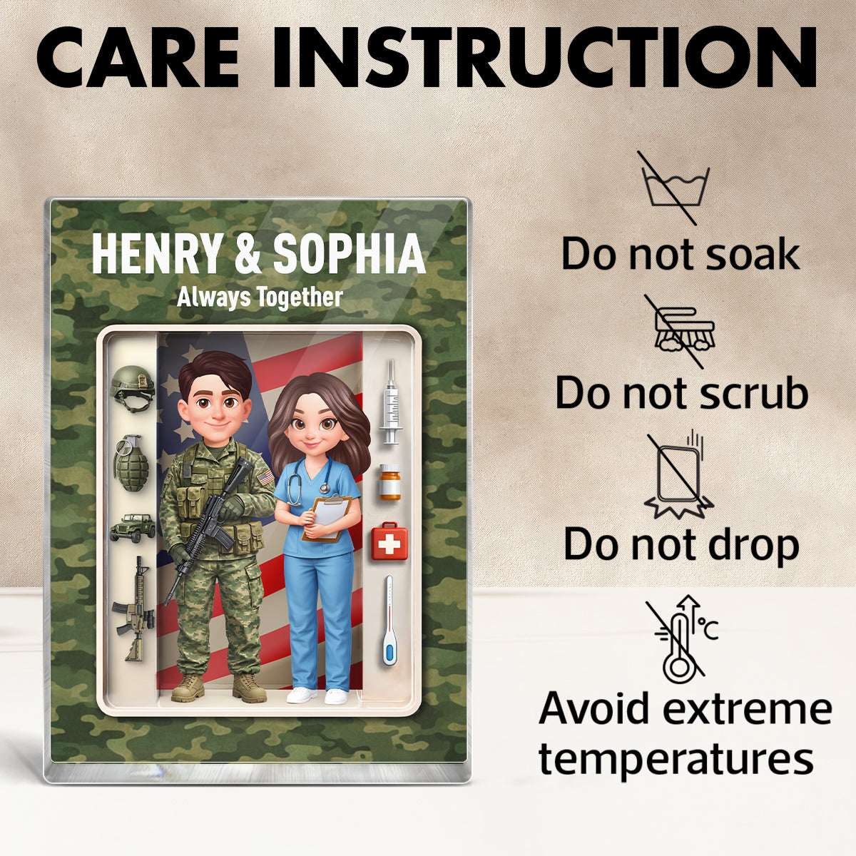 Army & Nurse Couple 3D Action Figure - Personalized Acrylic Block Plaque - Heartfelt Gift for Him, for Her