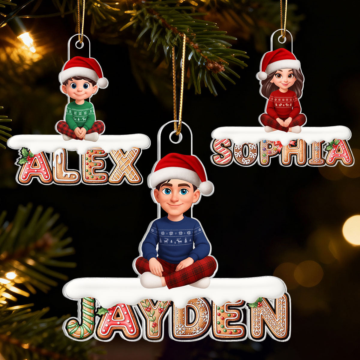3D Effect Gingerbread Family Member Name - Personalized Acrylic Ornament - Gift For Family