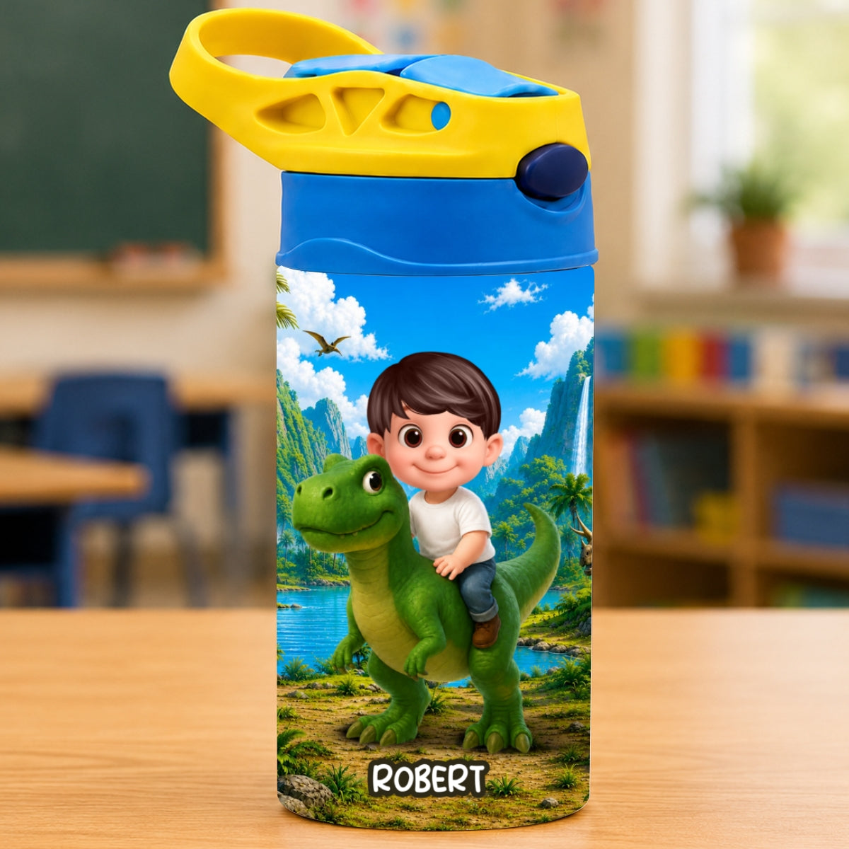 Dinosaur Adventure for Boys Girls - Personalized Kid Water Bottle - Back to School Gift for Kids