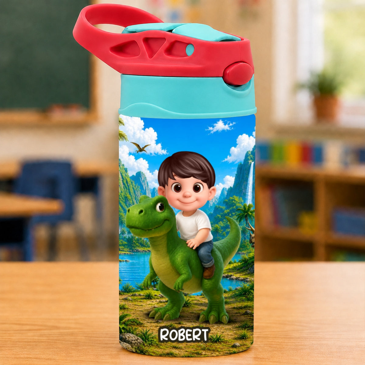 Dinosaur Adventure for Boys Girls - Personalized Kid Water Bottle - Back to School Gift for Kids