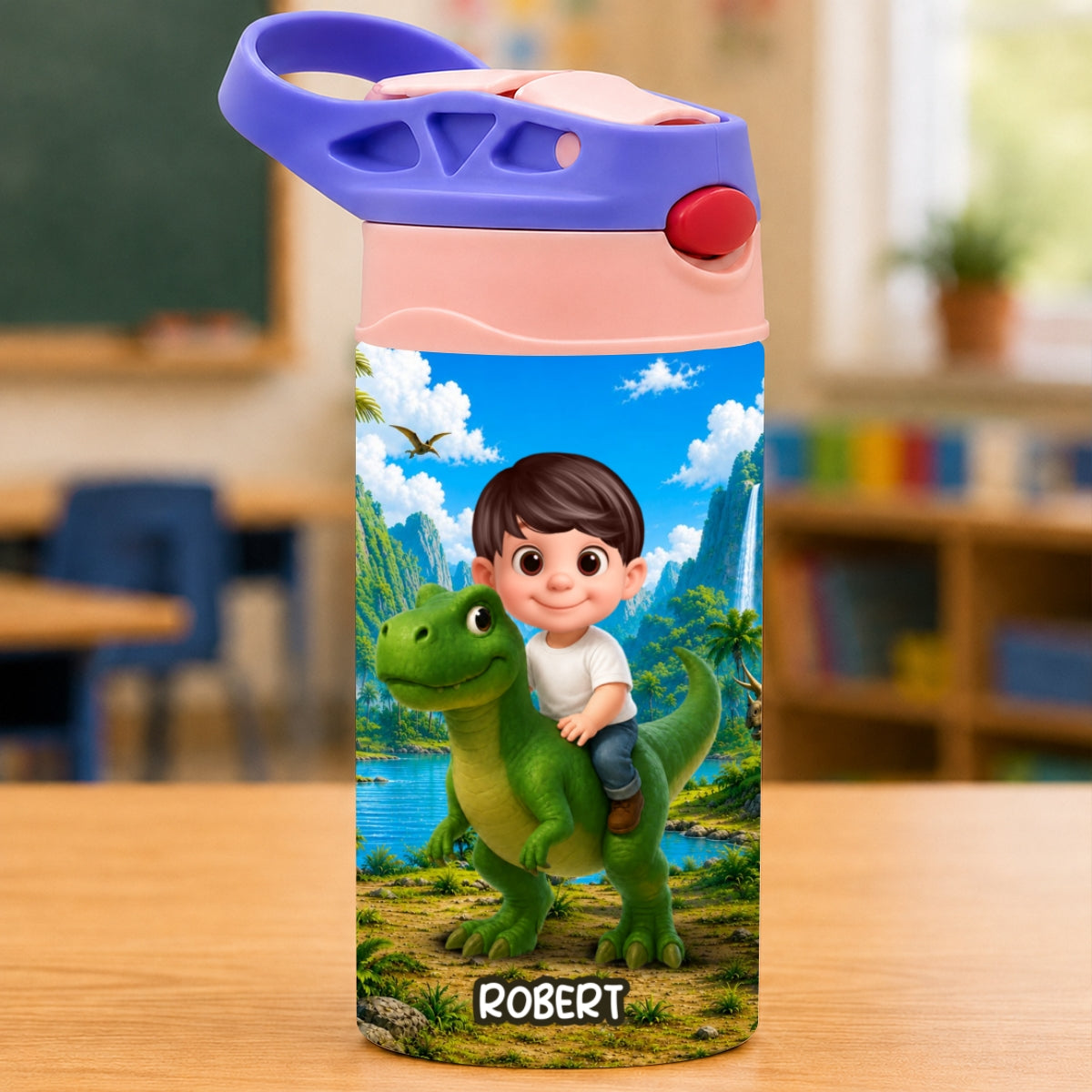 Dinosaur Adventure for Boys Girls - Personalized Kid Water Bottle - Back to School Gift for Kids
