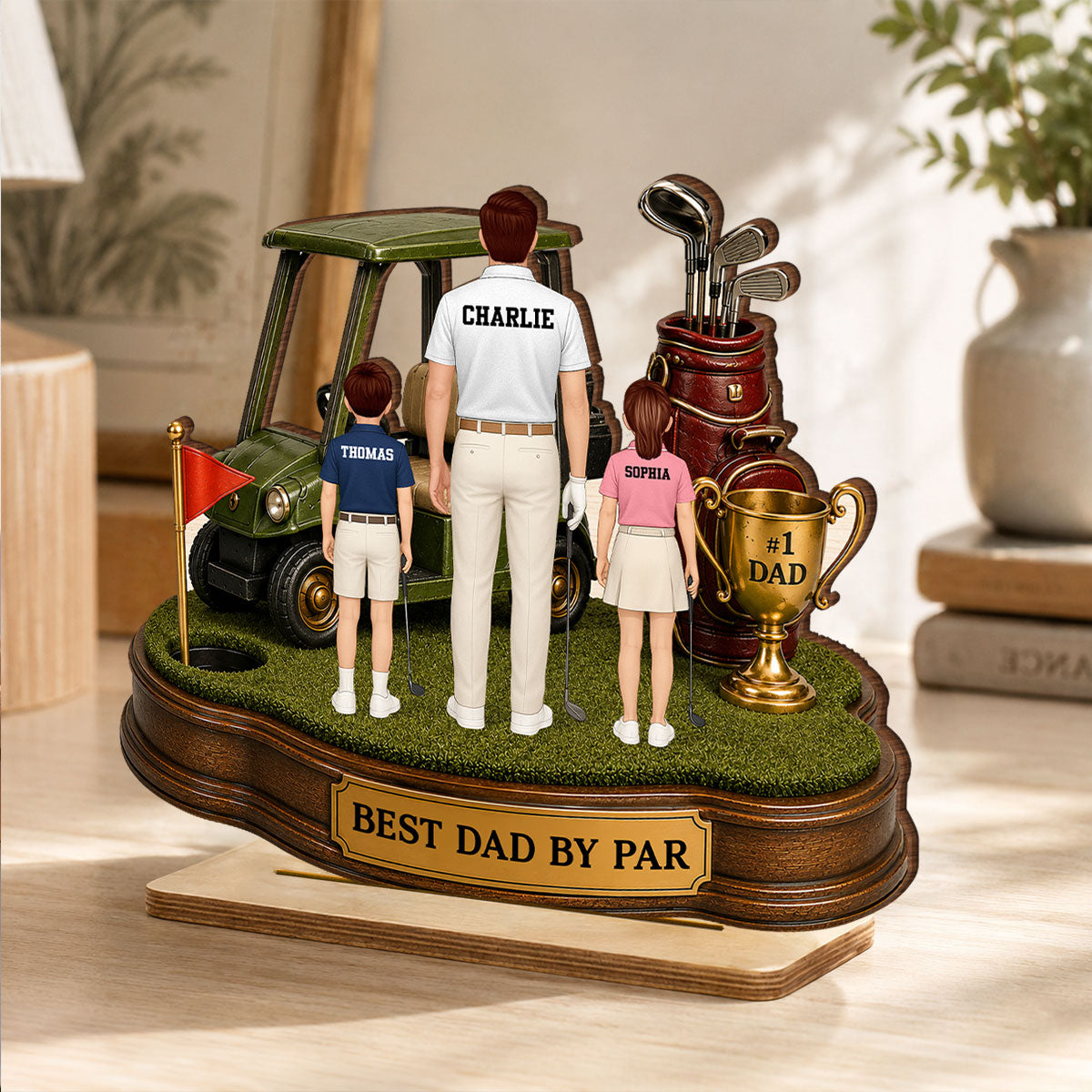Best Dad By Par Golf Dad & Kids - Personalized 2-Layered Wooden Plaque -  Gift For Dad, Husband