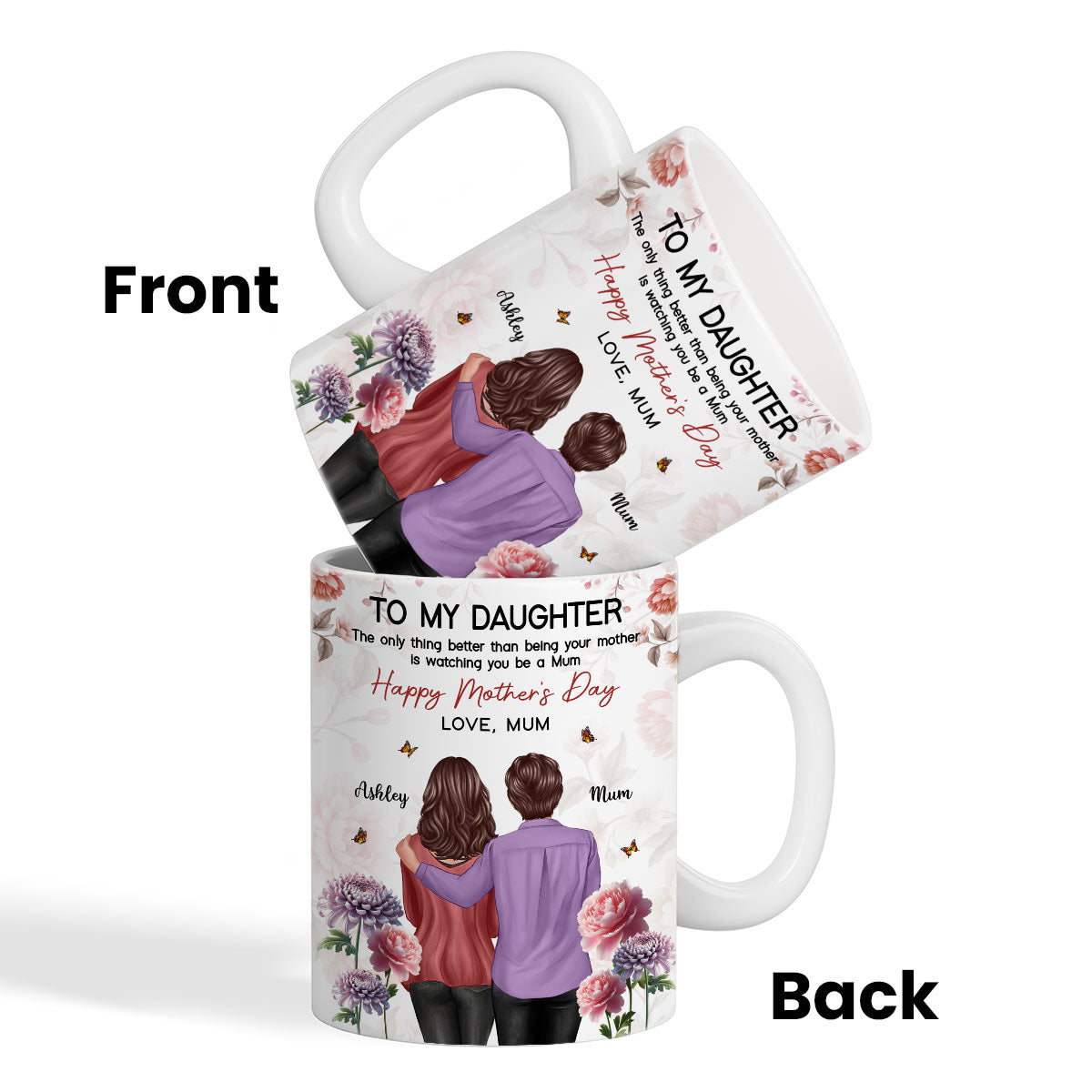To My Daughter From Mum Birth Month Flower Floral Pink Tone - Personalised Mug - Mother's Day