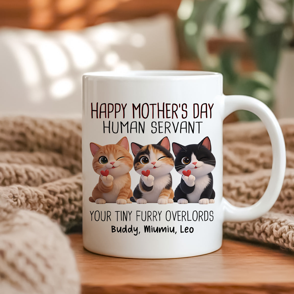 Happy Mother's Day Human Servant from Cute Fluffy Cats - Personalized Mug - Funny Gift for Cat Moms