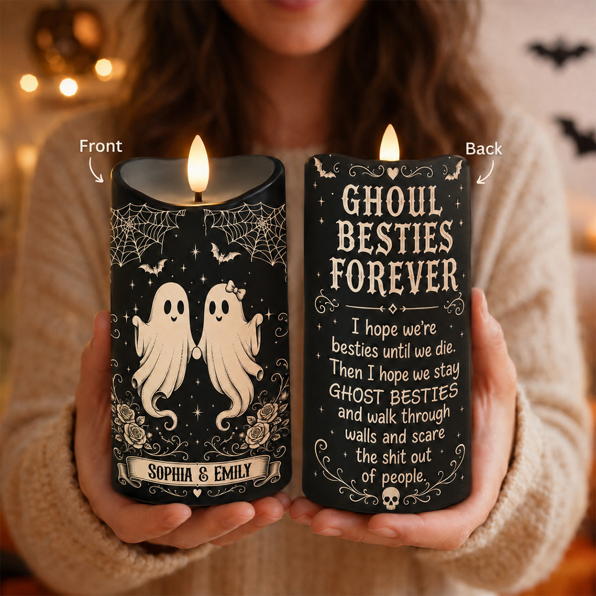 Ghoul Besties Forever Until We Die - Personalized LED Candle - Funny Work Bestie Gift, Halloween Keepsake For Best Friends
