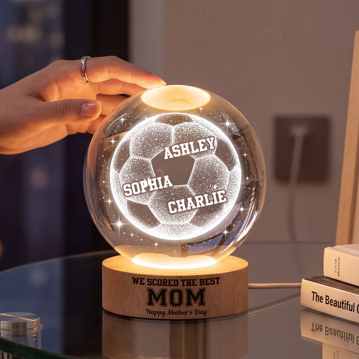 We Scored The Best Soccer Mom - Personalized Crystal Ball LED Night Light - Mother's Day Gift for Mom, Wife
