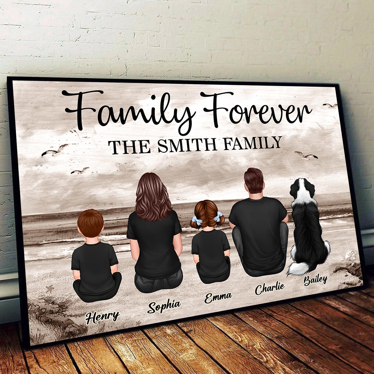 [FREE DELIVERY - Limited Time Offer] Custom Family Retro Vintage Beach Landscape Poster, Gift For Mom, Dad, Husband, Wife