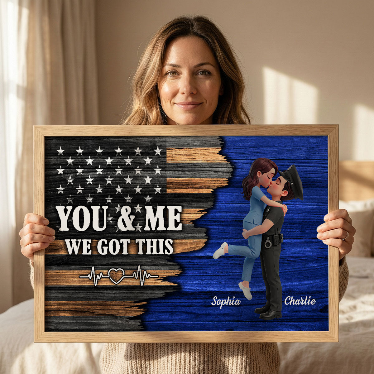 Proud Hero Couple Half Nation Flag - Personalized Poster - Valentine's Day Gift For Couple, For Him, For Her, Nurse, Police, Firefighter, Army