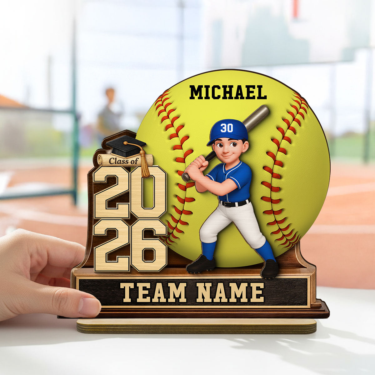 Baseball Softball Senior Keepsake 2D Flat - Personalized 2-Layered Wooden Plaque - Graduation Gift For Son, Daughter