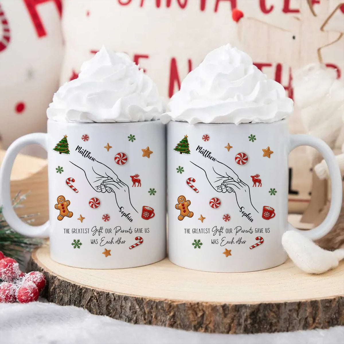 Brothers And Sisters Hands Line Art - Personalized Mug - Christmas Gift For Brother, For Sister