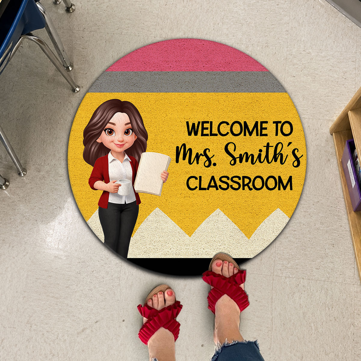 Teacher Pencil Welcome To Classroom Happy Learning - Personalized Doormat - Back To School, Classroom Decor