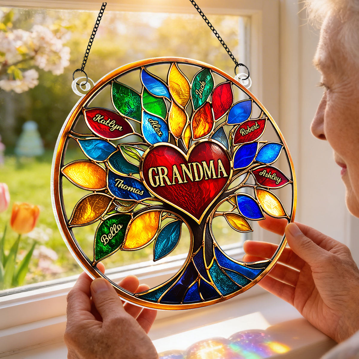 Grandma Colorful Tree Of Life - Personalized Suncatcher Ornament - Mother's Day Gift For Grandma, Mom, Wife