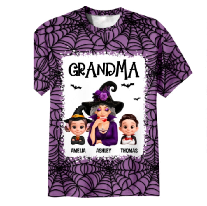 Spooky Halloween Grandma Grandkids - Personalized Shirt - Halloween Gift For Grandma