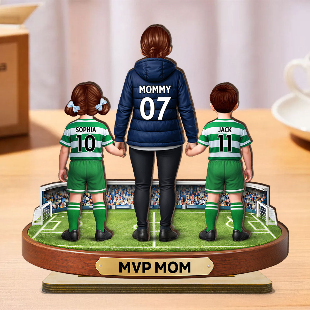 MVP Mom Soccer Mom And Kids - Personalized 2-Layered Wooden Plaque - Heartfelt Gift For Soccer Mom