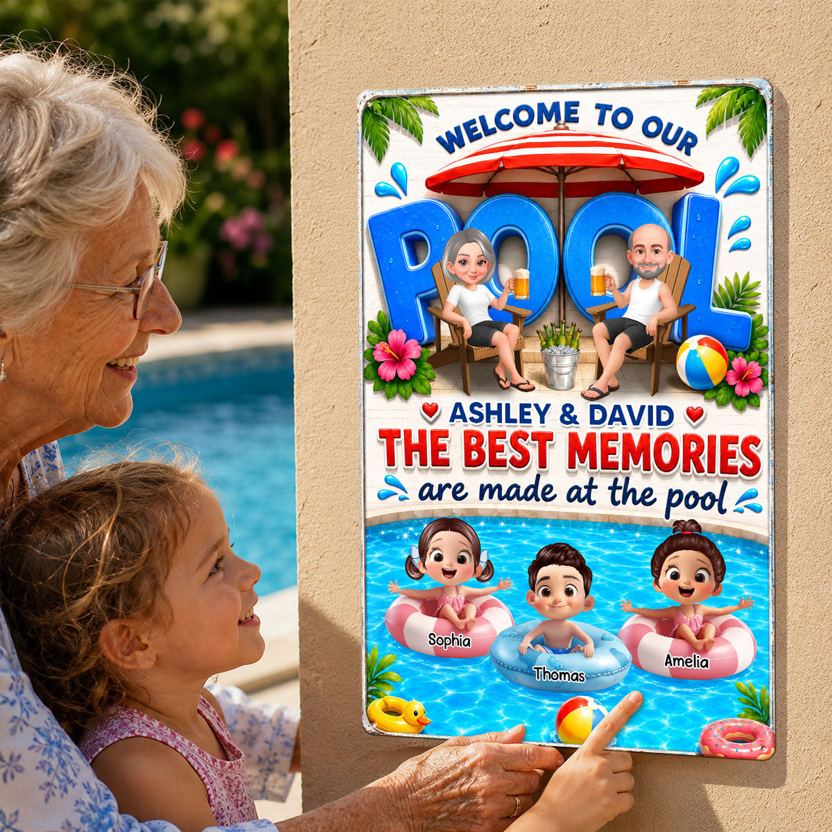 The Best Memories Are Made At The Pool - Personalized Metal Sign - Gift For Grandparents, Summer Decorations