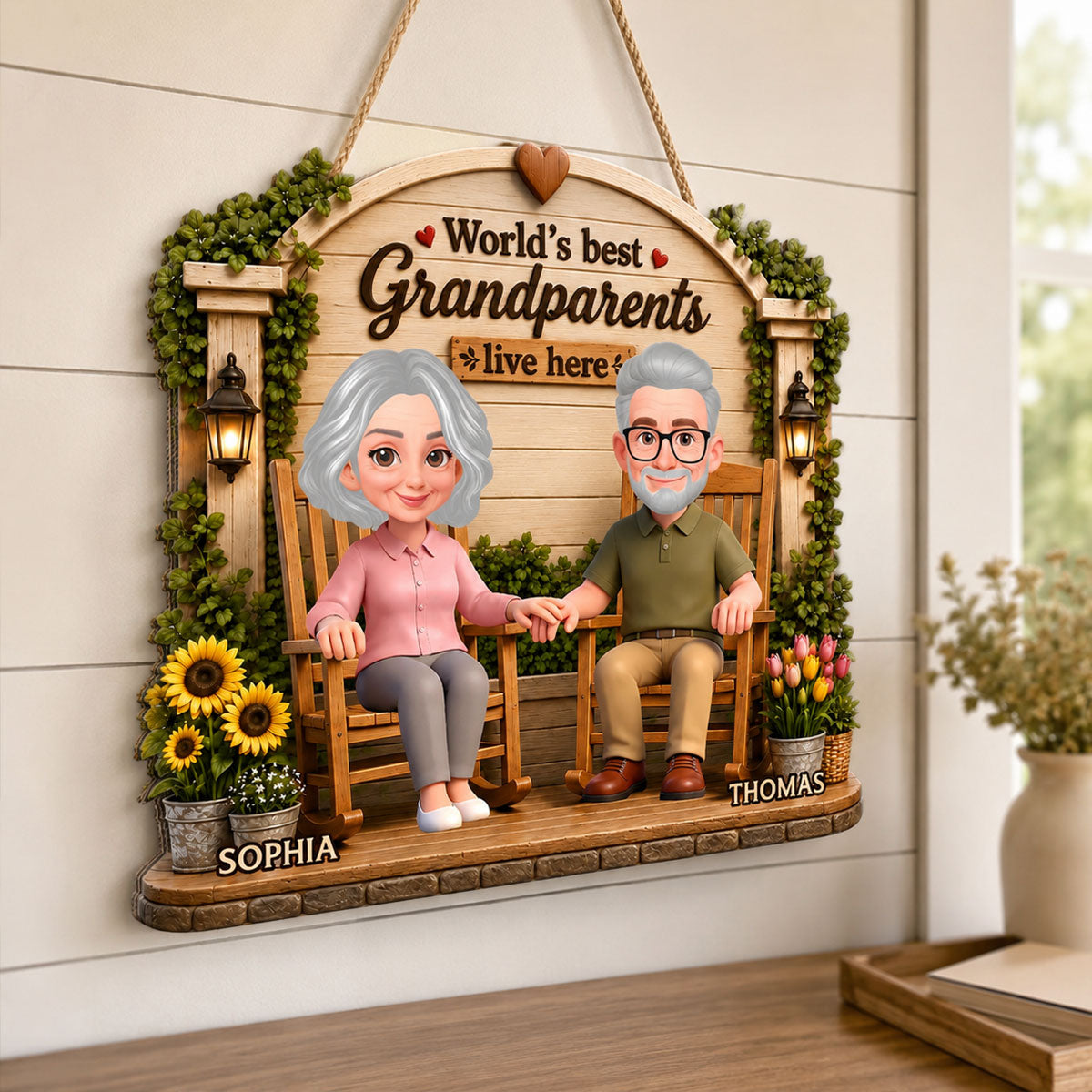 World's Best Grandparents Live Here - Personalized Wood Sign - Gift For Grandparents, Summer Decoration