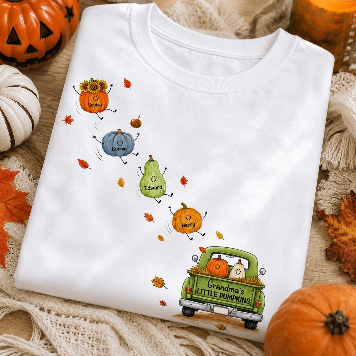 Grandma's Little Cute Pumpkins - Personalized Shirt - Fall Season Cozy Shirt