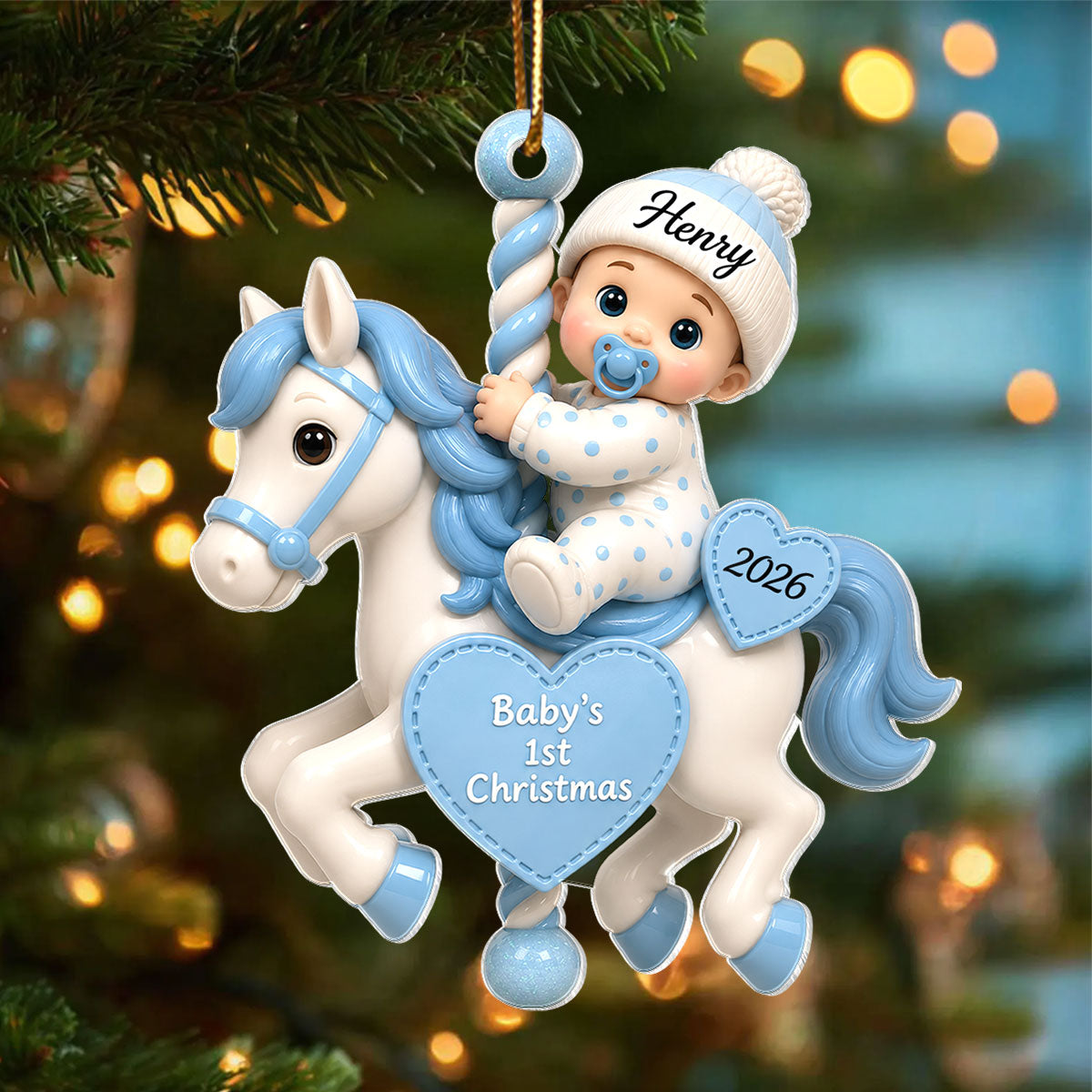 Baby First Christmas On Carousel House - Personalized Acrylic Ornament - Baby Boy Girl Gift for Couples, New Parents Keepsake, Gift for Newborn