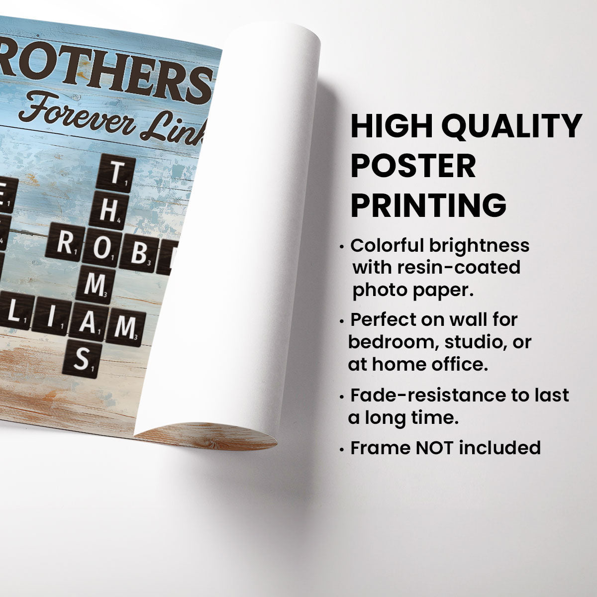Brothers & Sisters Forever Linked Together Crossword Puzzle Art Blue Wood Palette - Personalized Poster - Gift For Siblings, Family