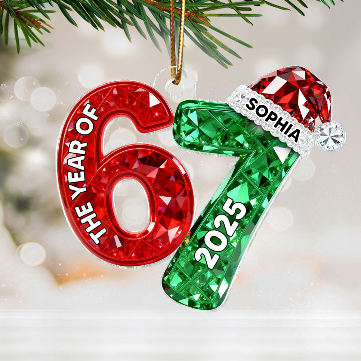 3D Effect Flat 67 Six Seven 2025 Slang Christmas - Personalized Acrylic Ornament - Funny Christmas Gift For Teen, Grandkid, Gen Alpha