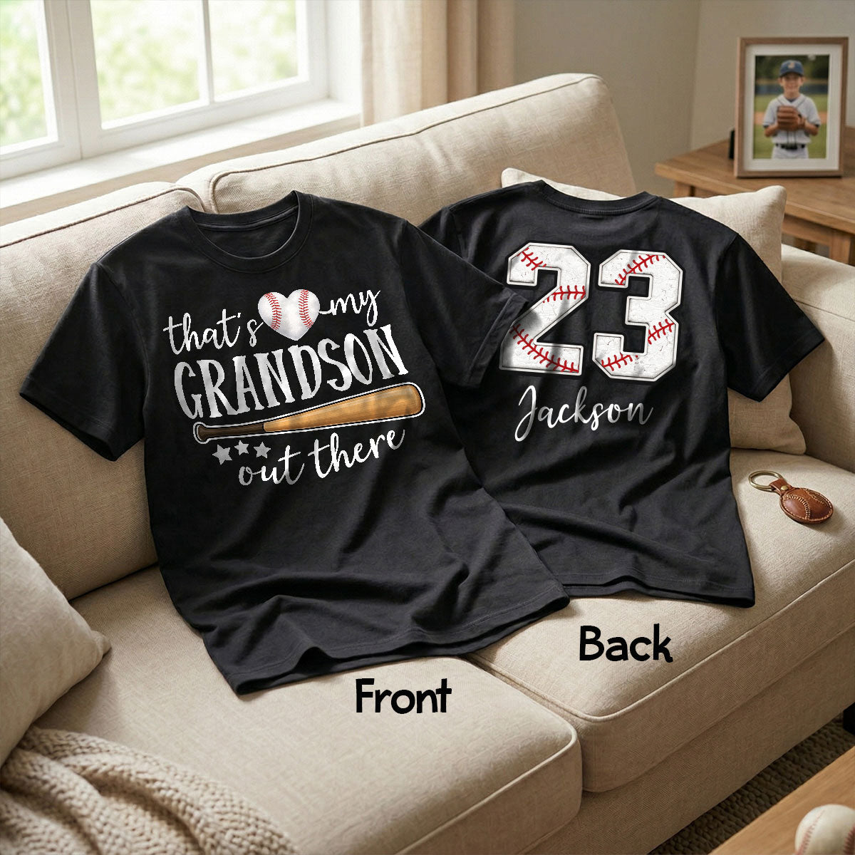 That's My Grandson Out There - Personalized Double Sided Shirt - Baseball Softball Grandma Mom