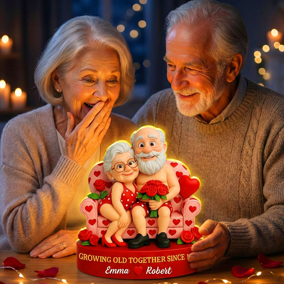 Funny Old Couple Growing Old Together - Personalized Light Box - Valentine's Day Gift for him, for her