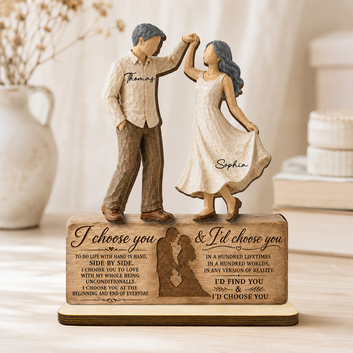 I Choose You Couple Dancing 2D Flat - Personalized 2-Layered Wooden Plaque - Anniversary Gift Keepsake For Couples