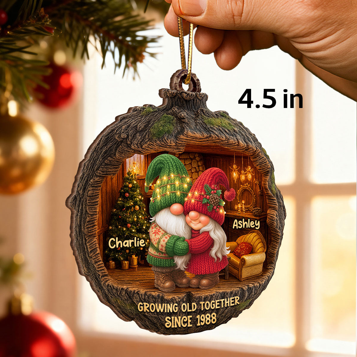Gnome Couple Cozy Christmas - Personalized Wooden Ornament - Christmas Gift for Couple, for Her, for Him