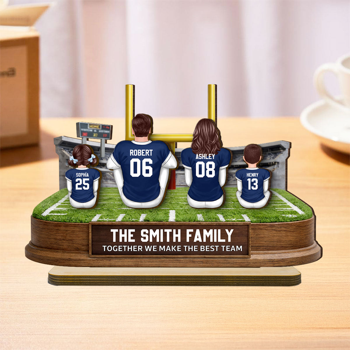 Together We Make A Winning Team Football Family - Personalized 2-Layered Wooden Plaque - Gift For Mom, Dad, Family