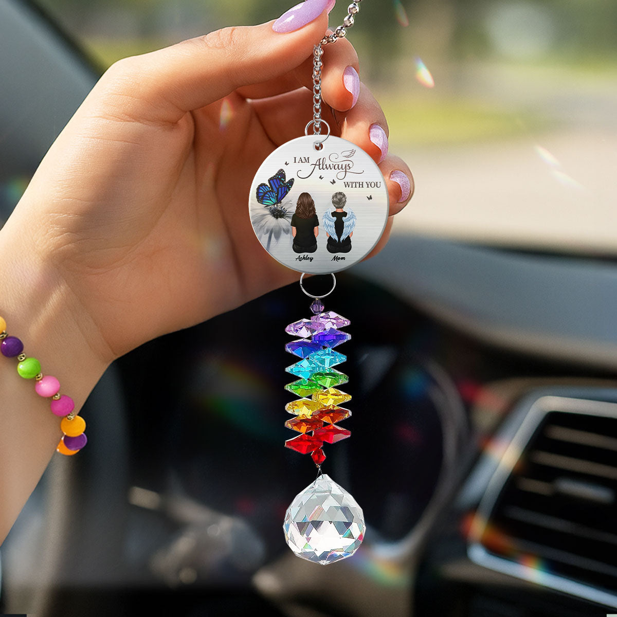 Butterfly Family Memorial I Am Always With You Personalized Crystal Suncatcher With Aluminum Charm