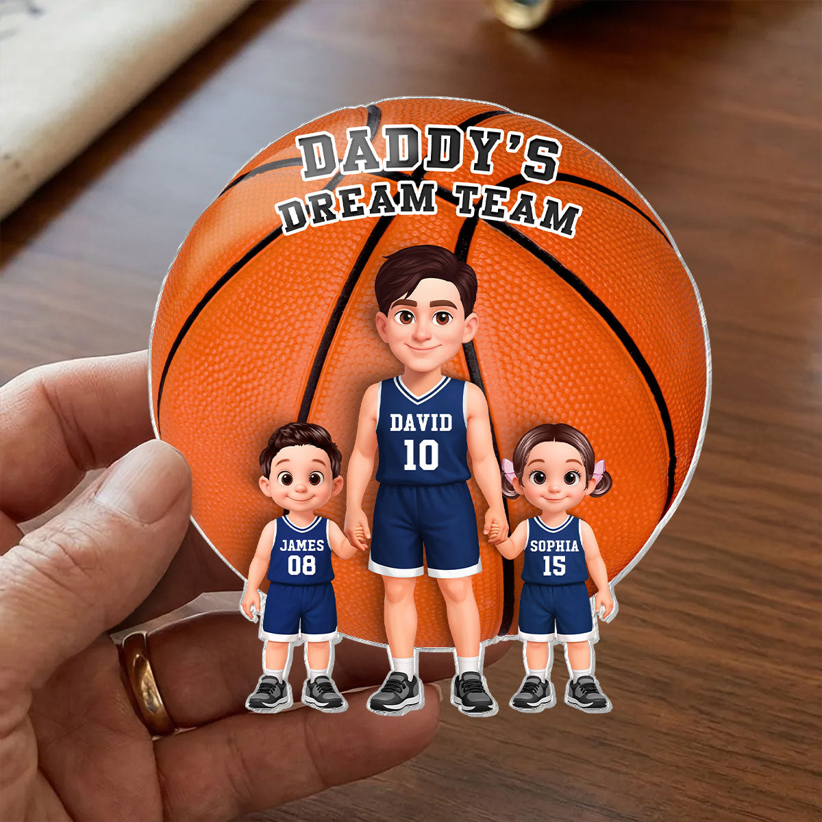 Basketball Dad And Kids Daddy's Dream Team - Personalized Acrylic Fridge Magnet - Father's Day Gift For Dad, Husband