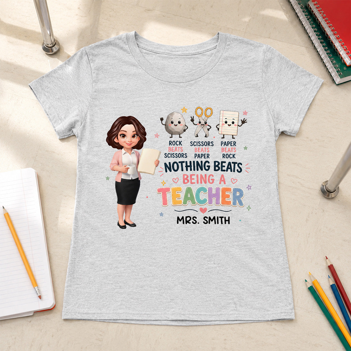 Rock Paper Scissors Nothing Beats Teacher - Personalized Shirt