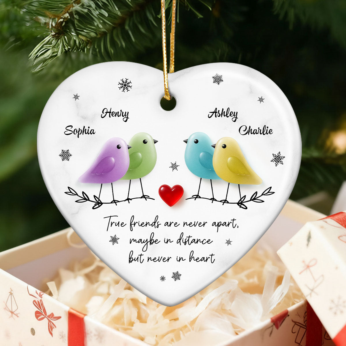 Friends Are Never Apart 3D Effect Sea Glass - Personalized Ceramic Ornament - Christmas Gift for Friends, Besties