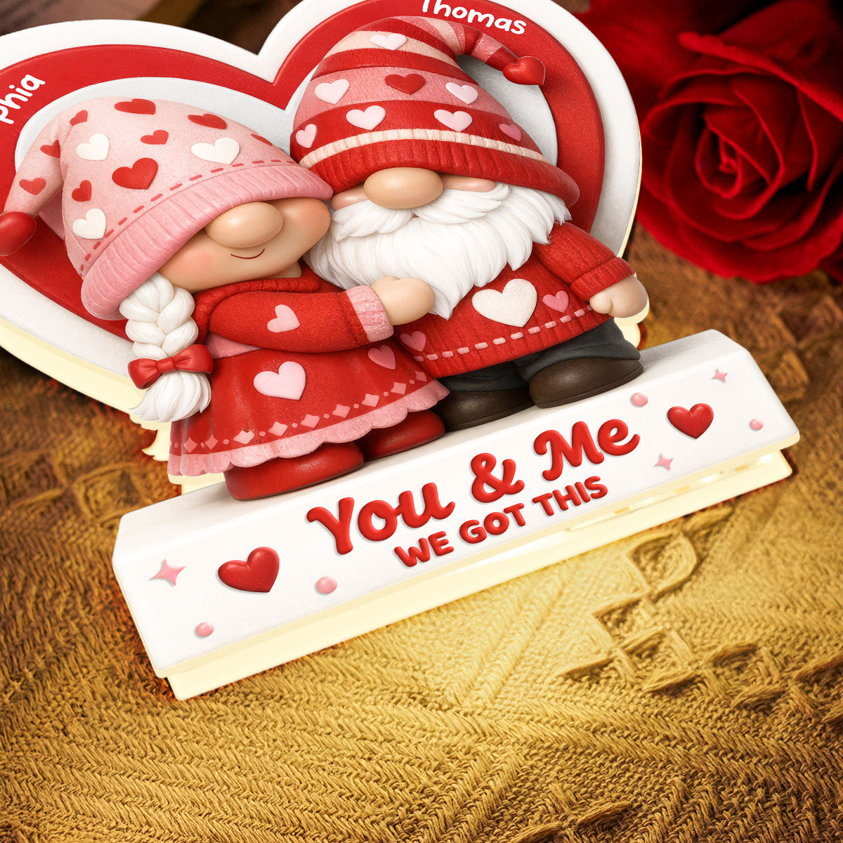 Eternal Love Gnome Couple - Personalized Light Box - Valentine's Day Gift For Couple, For Him, For Her