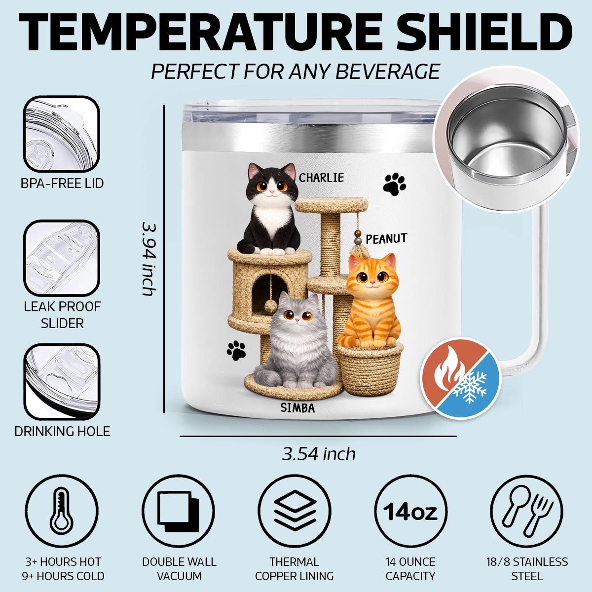Happy Father's Day To The Most Purrfect Cat Dad Cute Cats On Cat Tree - Personalized Stainless Steel Tumbler With Handle - Father's Day Gift For Cat Dad