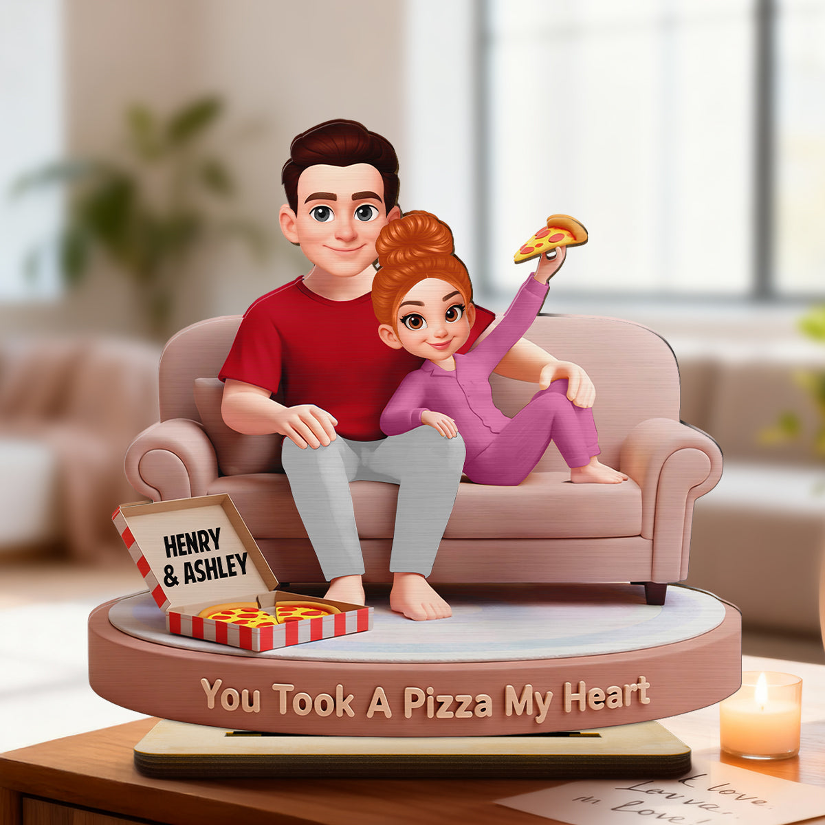 You Took A Pizza My Heart - Personalized Standing Wooden Plaque - Gift for Couple, for Him, for Her