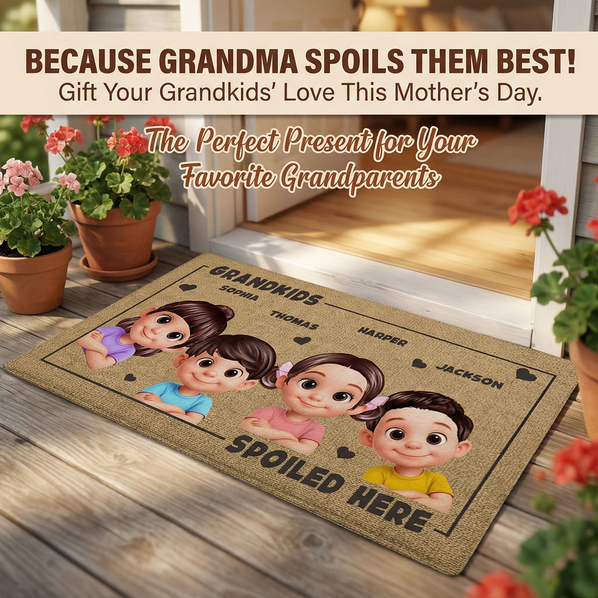 Grandkids Spoiled Here - Personalized Doormat - Mother's Day Gift For Grandma, Gift For Grandparents